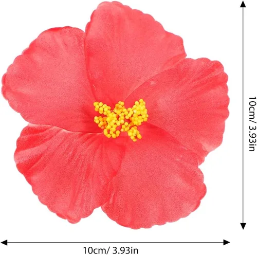 Vista 6 de PRETYZOOM 10 flores artificiales de hibisco para manualidades, hibisco rojo floral para decoración de pasteles, fiesta temática, flores tropicales