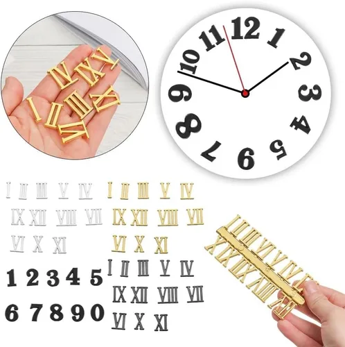 Vista 4 de Vctitil Kit de números de reloj de 6 piezas, número arábigo y número romano, números de reloj digital, diseño de manecillas de reloj, accesorios