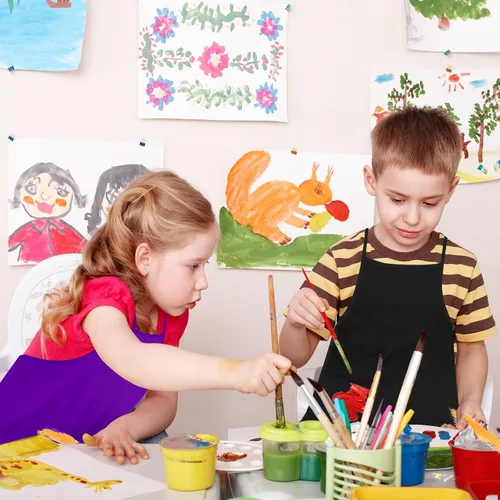 Vista 4 de PLULON 15 Piezas Delantales para Niños Delantales para Pintar Delantales Negros para Niños Delantales de Arte Batas a Granel para Actividades
