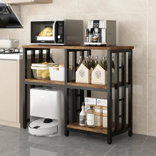 Vista 5 de Estante de cocina para panadería de 4 niveles, mini mesa de soporte para horno de microondas y nevera, mesa de café de 5 niveles, soporte