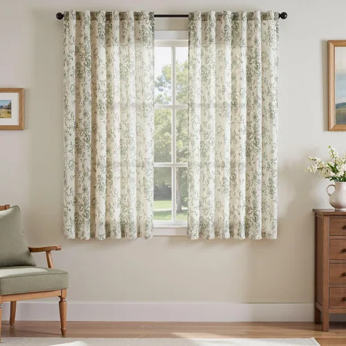 Vista 49 de Jinchan Cortinas de Mezcla de Lino con Estampado Floral para Sala de Estar, 84 Pulgadas de Largo, Cortinas con Bolsillo para Varilla y Tab Trasera