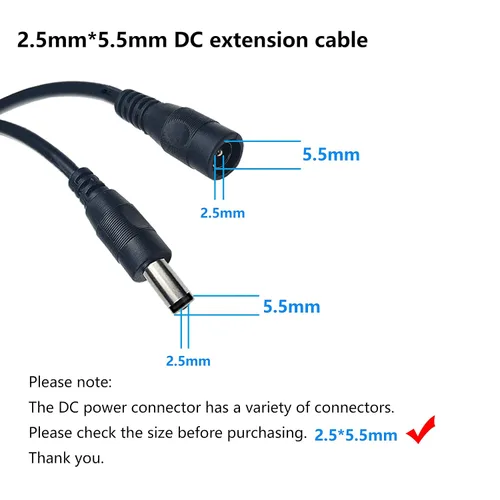 Vista 3 de Cable de extensión de alimentación CC de 3.3 ft/3.28 pies, conector macho a hembra, cable de extensión de cable de alimentación CC para adaptador