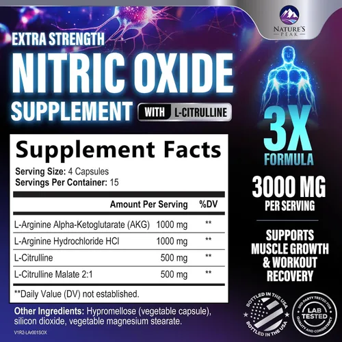 Vista 2 de Potenciador de óxido nítrico extra fuerte, L-arginina, citrulina y beta alanina de 3 veces más fuerza, refuerzo nítrico de primera calidad, energía
