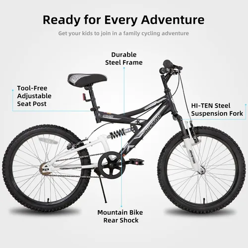 Vista 2 de JOYSTAR 20 Inch Kids' Bike for Boys Girls Ages 7-13 Years Old, Dual-Suspension Kids Mountain Bike with Dual Handbrake & Kickstand, Multiple