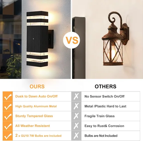 Vista 4 de Iluminación al Aire Libre de Anochecer al Amanecer, Lámpara de Pared para Porche, Lámparas de Pared al Aire Libre para Patio, Impermeable, Lámpara