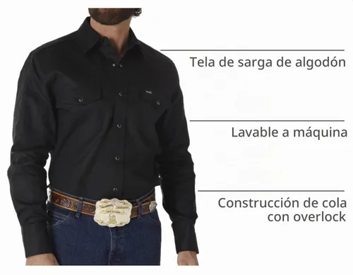 Vista 5 de Wrangler Men's Cowboy Cut Firm Finish Western Long Sleeve Snap Work Shirt Negro