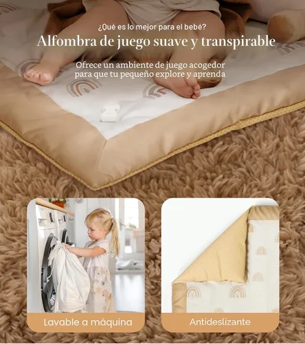 Vista 4 de Mallify - Tapete lavable para el tiempo boca abajo, gimnasio de juegos para bebés con 6 juguetes destacados y 12 tarjetas de hitos, gimnasio