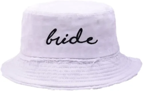Vista 4 de Sombrero de pescador de despedida de soltera para novia escuadrón desgastado bordado sombrero de sol regalo de fiesta nupcial