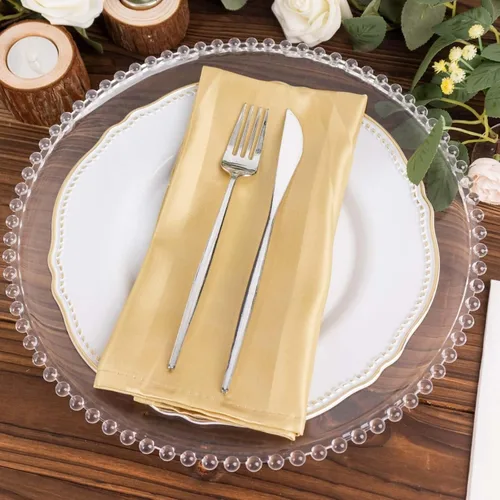 Vista 6 de Efavormart - Paquete de 5 servilletas de tela de satén a rayas color champán, reutilizables, sin arrugas, 20 x 20 pulgadas, para bodas, fiestas