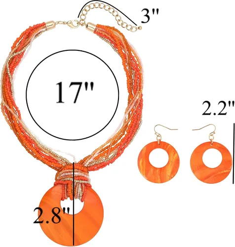 Vista 4 de Coiris - Collar llamativo de múltiples hebras con cuentas coloridas y con dije de gran concha circular para mujer