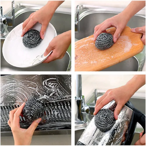 Vista 5 de KTOJOY - Juego de 6 estropajos de lana de acero inoxidable Stainless steel scrubbers for kitchen, bathroom, pots, pans, grill; heavy duty
