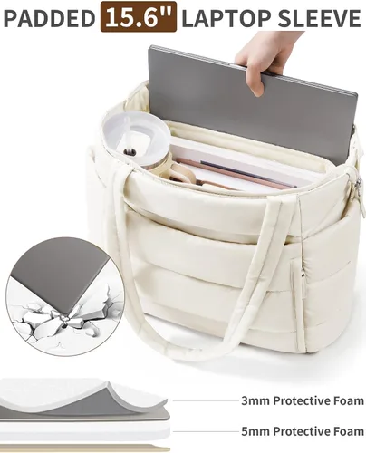 Vista 8 de Bolsa Tote Acolchada para Mujeres, Bolsa de Mano de Trabajo Ligera y Esponjosa para Maestras y Enfermeras, Bolsa de Hombro Acolchada para Escuela