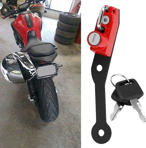 Vista 4 de Aramox Soporte antirrobo para casco, aleación de aluminio, rojo, cerradura de llave, Yamaha MT-07 FZ-07 FJ-07