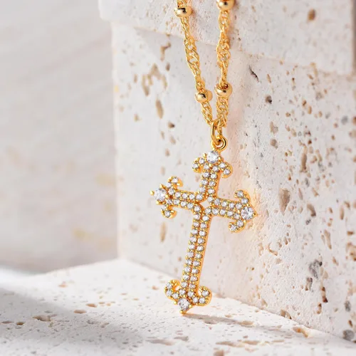 Vista 33 de Fettero - Collar con dije de cruz de fe, chapado en oro de 14 K, cadena fina, minimalista, simple, pequeña, para oración, regalo de joyería religiosa