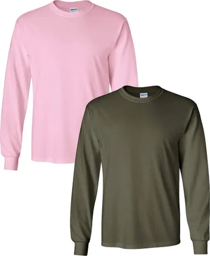 Vista 121 de Gildan Camiseta de manga larga de algodón ultra para adulto, estilo G2400, paquete múltiple Militar + ceniza.