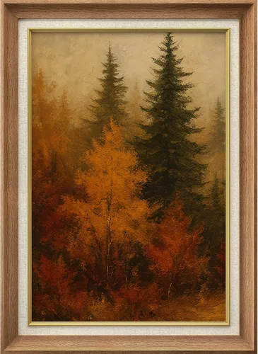 Vista 151 de MUDECOR Lienzo enmarcado prémium para pared, pinos nevados en bosque de invierno, ilustraciones modernas, arte contemporáneo, escénico, divertido