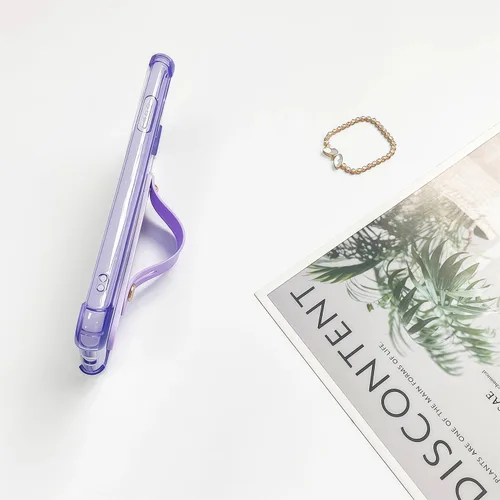 Vista 2 de Funda compatible con iPhone 11 Pro con soporte para correa, transparente Soporte de pulsera, TPU suave transparente, lazo de agarre ajustable