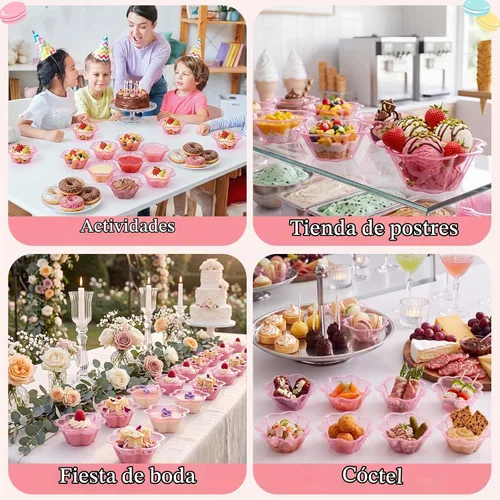 Vista 5 de Zubebe Paquete de 100 cuencos de helado con forma de flor de 10 onzas de Rojo rosa