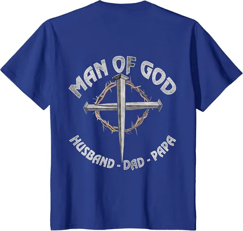 Vista 3 de Man of God Husband Dad Papa Christian Fathers Day (On Back) T-Shirt Asphalt Grey