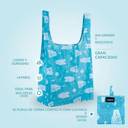 Vista 2 de Bolsas reutilizables para comestibles, paquete de 6 unidades, plegables
