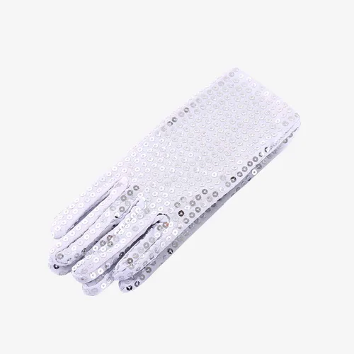 Vista 3 de GSHLLO Guantes de lentejuelas para disfraz de cosplay para adultos, plateado, M