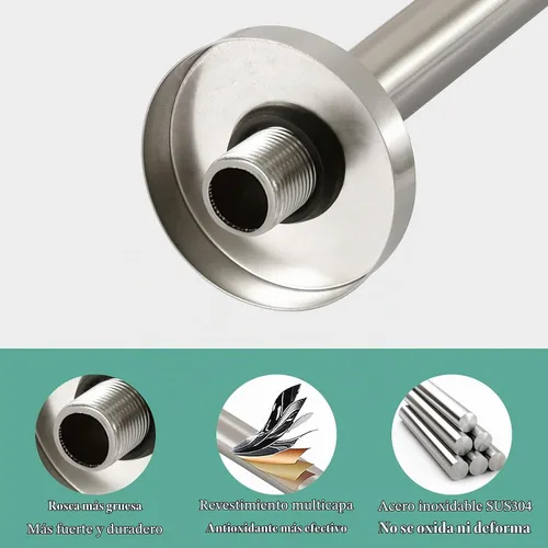 Vista 4 de Voolan Brazo de ducha redondo de 15 pulgadas con brida y cinta de teflón, brazo de extensión para regadera fija de baño, acero inoxidable sólido