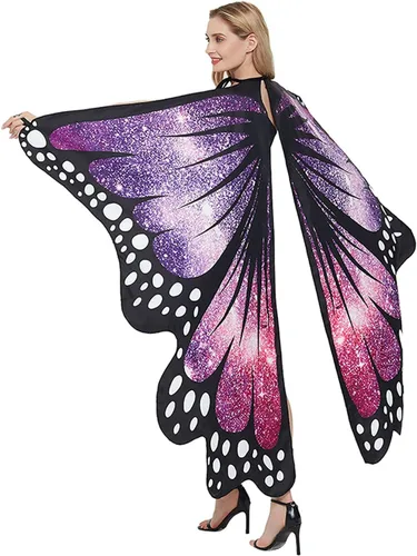Vista 3 de Alas de mariposa para mujer, disfraz de chal de hada de Halloween, capa para mujer, ala de mariposa, vestido de disfraz elegante