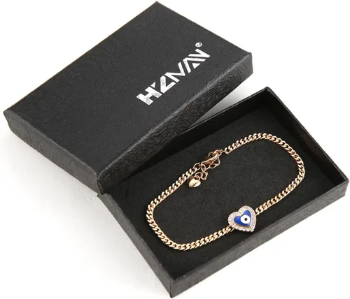 Vista 6 de HZMAN Pulsera de ojo turco chapada en oro rosa de 14 quilates para mujeres y niñas, pulsera de protección de la suerte, pulsera ajustable