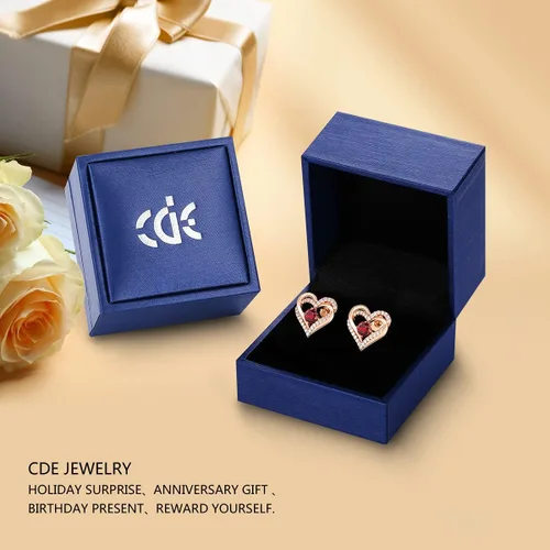 Vista 6 de Aretes CDE Forever Love Heart de plata de ley 925, chapados en oro rosa, con piedra de nacimiento de diciembre, circonita cúbica de calidad 5 A