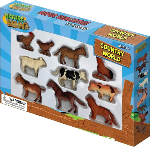 Vista 2 de Nature Bound Juguetes - Country World Farm Animales, juego en caja con diez figuras pintadas a mano (juego de 10 piezas), a partir de 3 años, surtido