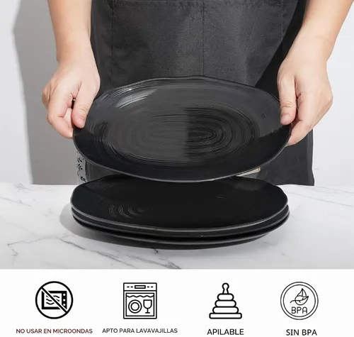 Vista 2 de TP Juego de 4 platos para servir de 10 pulgadas, bandejas ovaladas de melamina para aperitivos, postres, pasta, aperitivos, sushi, platos