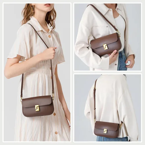 Vista 2 de imeetu Genuine Leather Shoulder Bag for Women, Small Crossbody Bag anaranjado albaricoque