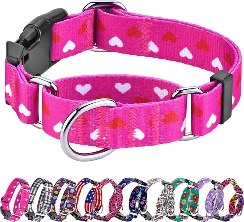 Vista 17 de Hikiko - Collar de cuadros para perros con collar ajustable de nylon Martingale con hebilla de liberación rápida (Pluma de beige, X-Pequeño)