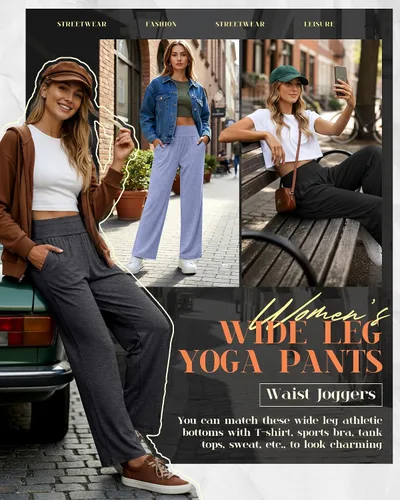 Vista 6 de Neer - Conjunto de 3 pantalones de yoga de pierna ancha para mujer - Pantalones deportivos cómodos, holgados, de cintura alta y casuales
