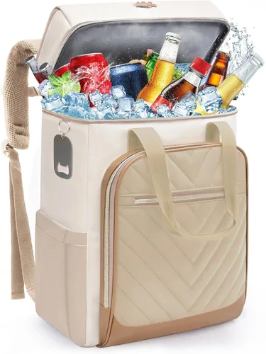 Vista 9 de Backpack Cooler Insulated Leakproof, Soft Cooler Backpack for Beach Beige - Negro - Marrón-01