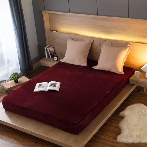 Vista 10 de FCLDESHOP Sábana bajera transpirable, sábanas de terciopelo de cristal de color sólido cálido para otoño e invierno, protector de colchón Azul