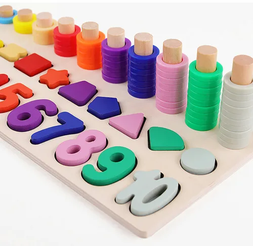 Vista 2 de Tabla Educativa Infantil Numeros Figuras Juego De Encajar en madera