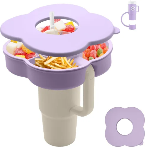 Vista 9 de Tazón de aperitivos con tapa para vaso Stanley de 30 onzas con asa, bandeja de silicona para aperitivos y accesorios de taza Stanley, adecuado