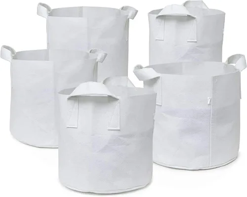 Vista 24 de 247Garden Paquete de 5 Macetas/Bolsas de Cultivo de Tela de Aireación de 1 Galón para Plantas con Asas (260 GSM, Negro, 6H x 7D)
