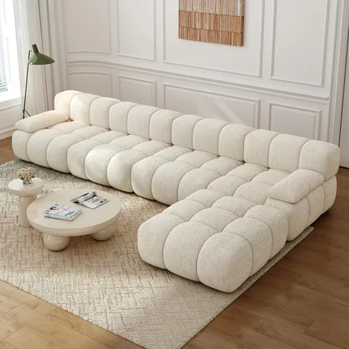 Vista 8 de Settab Sofá modular de nube modular de 118.5 pulgadas con otomana móvil, sofá de pana moderno de 4 asientos, asiento profundo, sofá sin hueso