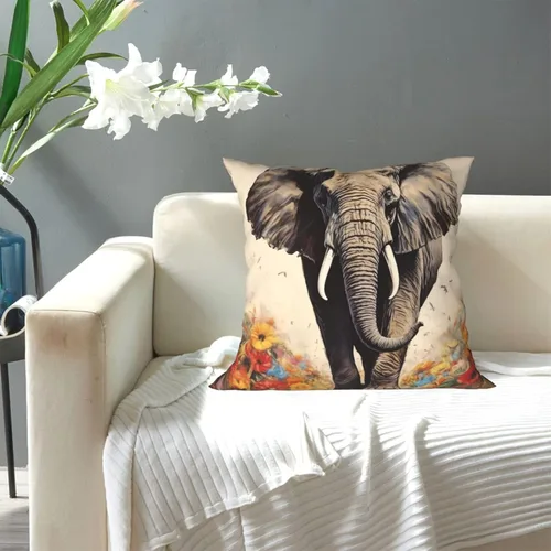 Vista 7 de Fundas de almohada decorativas con estampado de pintura de elefante, funda de cojín cuadrada suave, fundas de cojín para sofá, dormitorio, sala