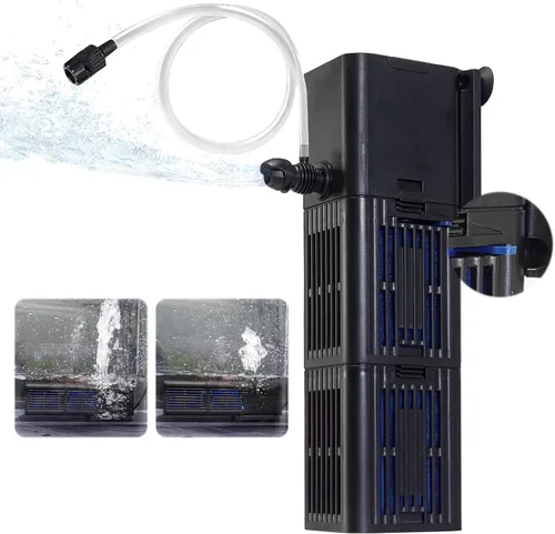 Vista 8 de Filtro de acuario ajustable para tanque de tortugas de peces de 20 a 40 galones, filtración bioquímica 4 en 1, potentes bombas y filtros sumergibles