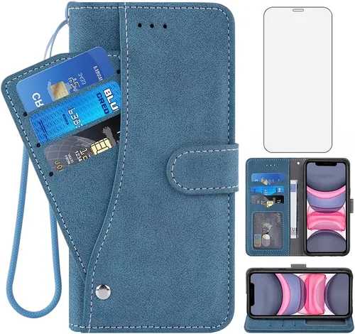 Vista 8 de Funda compatible con iPhone Xs X 10 y 10s y protector de pantalla de vidrio templado, funda para monedero, tarjetero con cordón, fundas
