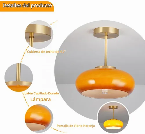 Vista 5 de Lámpara de techo empotrada de vidrio de leche, lámpara de techo moderna de mediados de siglo, lámpara de techo de cúpula de vidrio de latón dorado