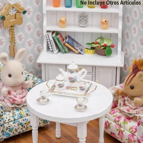 Vista 2 de Odoria Juego de té de porcelana en miniatura 1/12, 8 piezas, accesorios de decoración de casa de muñecas