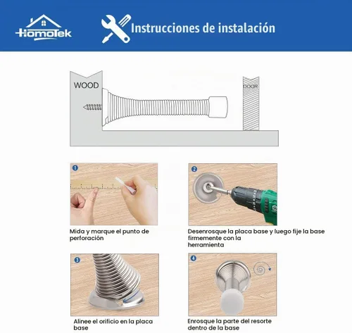 Vista 4 de HOMOTEK Paquete de 1 tope de puerta de resorte con parachoques de goma de 3-1/8", resorte flexible de servicio pesado, tope de puerta de pared