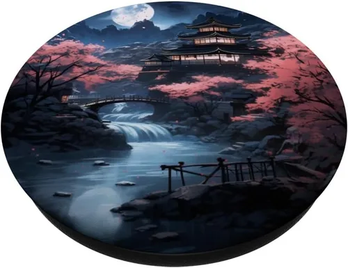 Vista 2 de PopGrip estándar japonés Sakura Cherry Blossom Moon PopSockets estándar