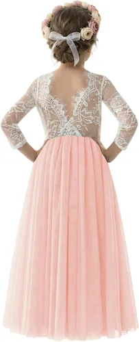 Vista 29 de 2Bunnies - Vestido de fiesta con tutú de tul, espalda de encaje de rosa, tipo A, para niñas Maxi sin mangas de encaje