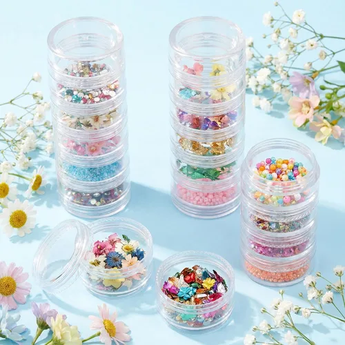 Vista 4 de 3 juegos de recipientes de plástico apilables de 6 capas, caja de almacenamiento transparente de cosméticos de 0.35 oz/0.3 fl oz, tarros