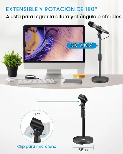 Vista 2 de Soporte de Micrófono de Escritorio, Moukey Soporte de Micrófono de Mesa Ajustable Mejorado con Base de Metal Antideslizante para Blue Yeti Snowball